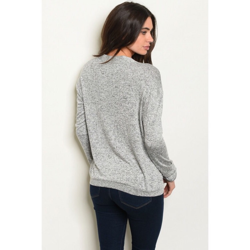 Jade gray lace up knit sweater top - Picture 3 of 7